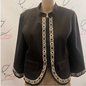 WILLI SMITH. Sz M. Cotton Bl Embroidered. Hook Front. 3/4 Sleeve Jacket. B125